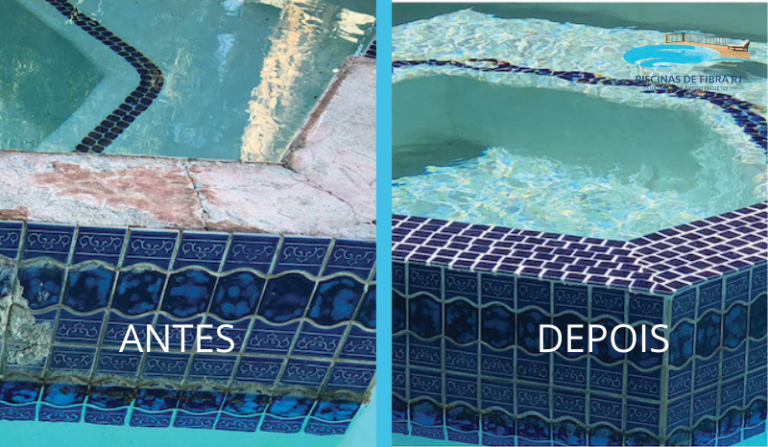 Antes e Depois da Instalação de Azulejos Novoas na Piscina