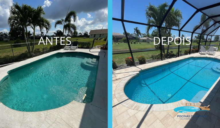 antes e depois da piscina de nosso cliente do serviço de limpeza
