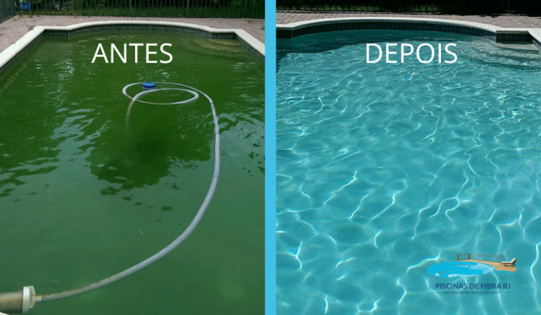 Antes e Depois da Piscina do Cliente do Serviço de Limpeza de Piscina em Jacarepaguá - RJ - RJ